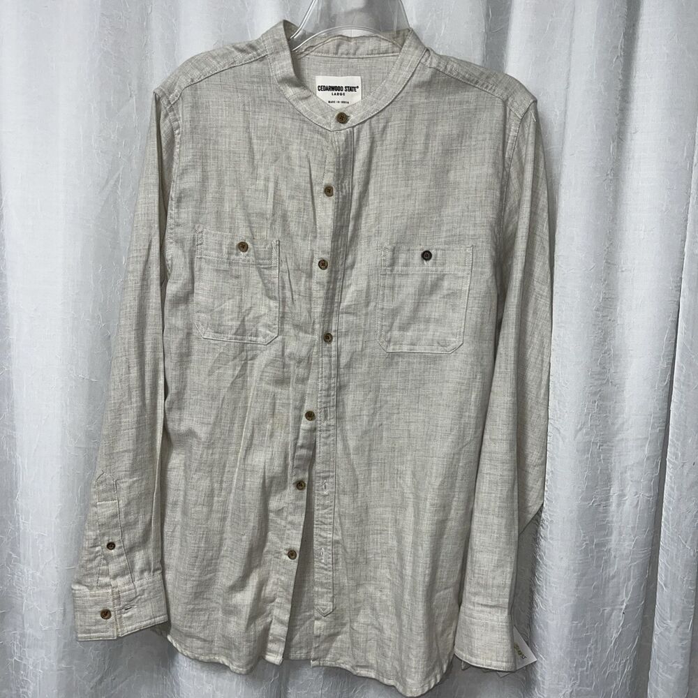 Cedar Wood State Cotton Blend Soft Men's Off White No Collar Shirt Size L
